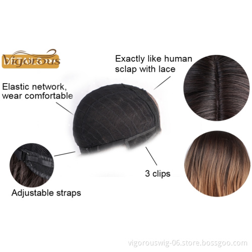 Vigorous Ombre Honey Brown Long Wavy Synthetic Lace Hair Wig Fluffy Middle Part Hairstyles Women's Cosplay Wig High Temperature